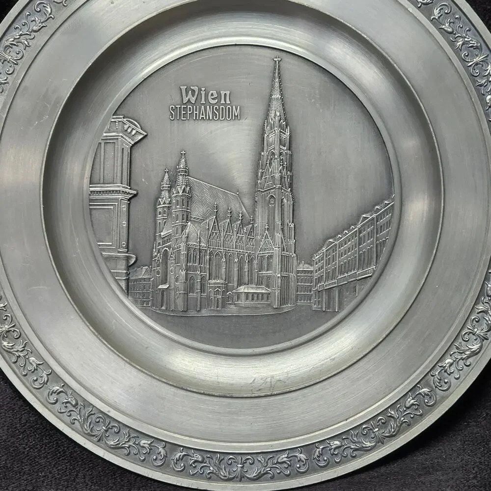 Vintage Engraved Roelan De Bilt Holland St Stephen's Cathedral Pewter Plate